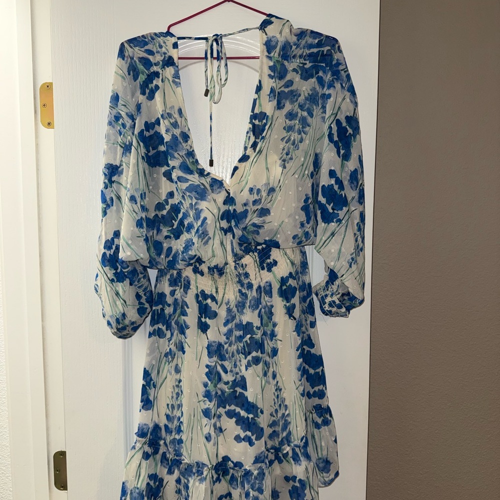 Blue Floral V-Neck Women's Dress